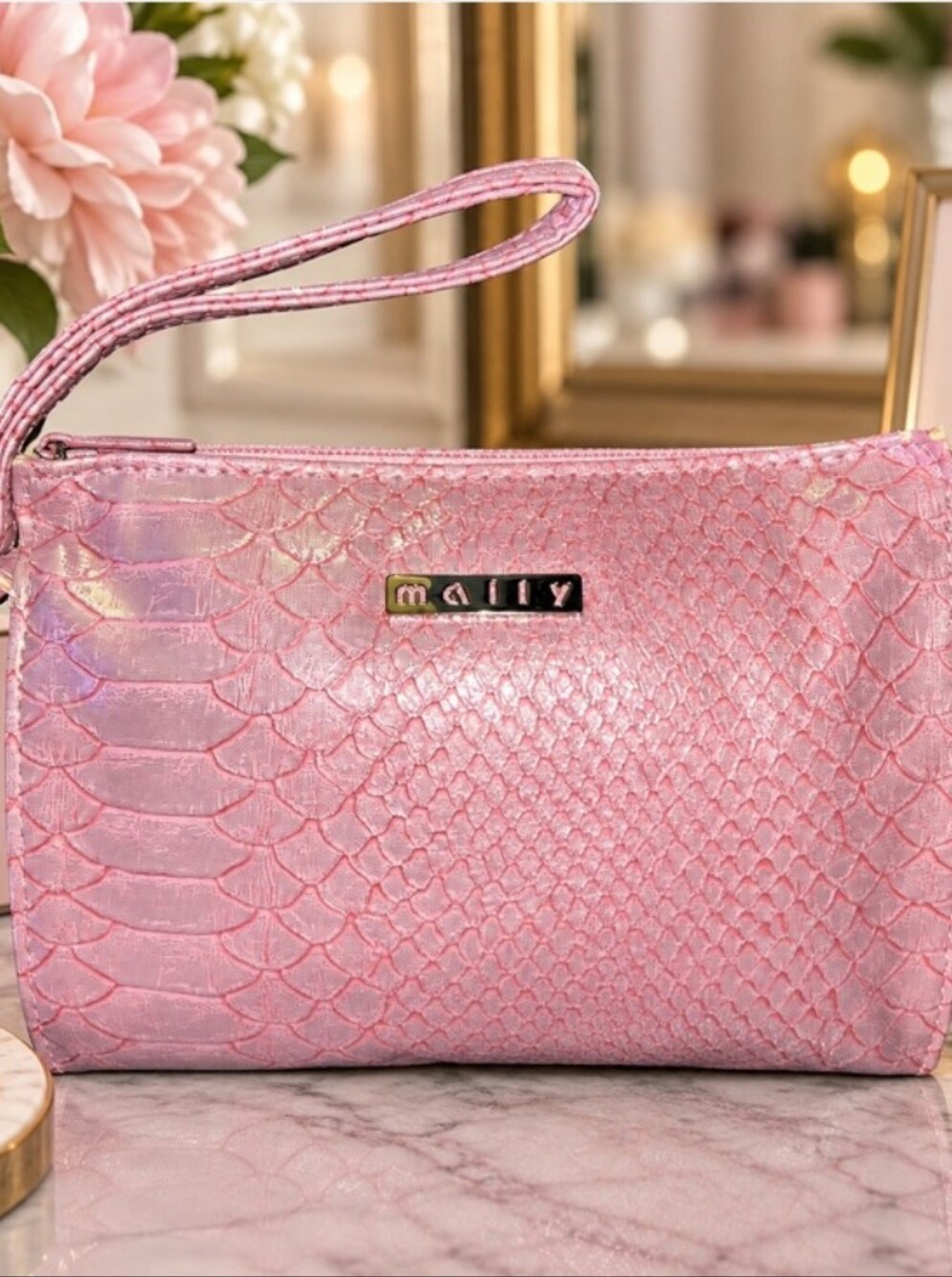 Mally- Snake-Embossed Wristlet Clutch 🩷